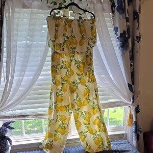 Vibrant Lemon Print Strapless Jumpsuit